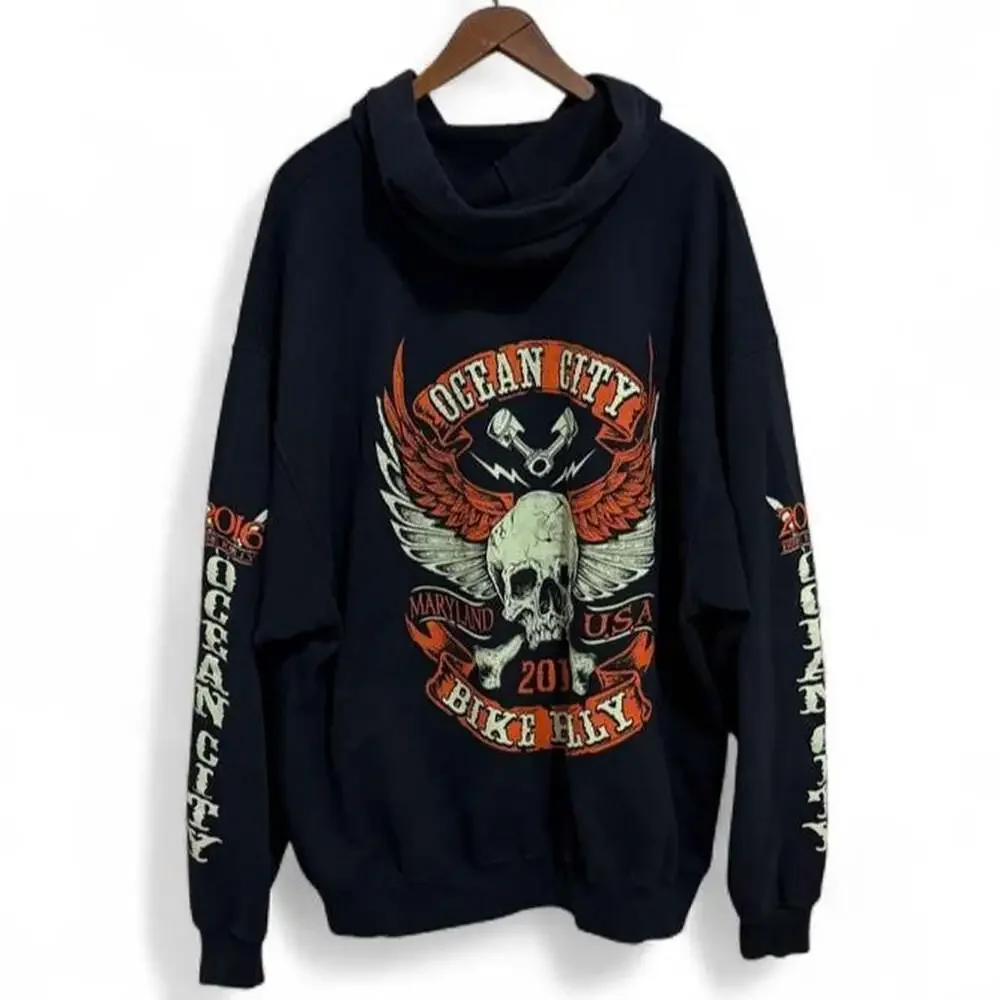 Vintage 2016 Ocean City Bike Rally Graphic Full Zip Hoodie XXL